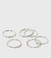 New Look 6 Pack Silver Diamante Stacking Rings